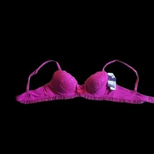 SAKI SILVER BY DIANA M BARA NWT PINK MARTINI SEQUINED PUSHUP BRA SZ 34B